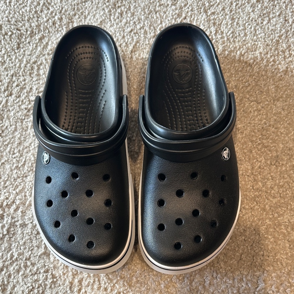 Crocs Crocband II Women’s Size 13 Men’s Size 11 Black White Waterproof Slip On